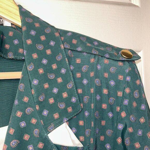 S.L. Fashions Vintage Green Geo Print Belted Collared Shirt Dress Medium - Picture 7 of 16